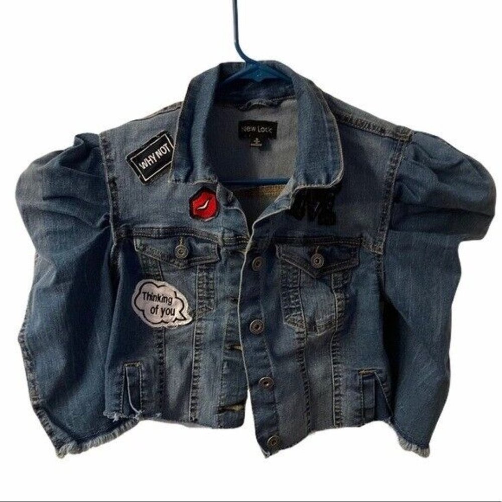 New Look small denim jean jacket patches M cropped Medium
